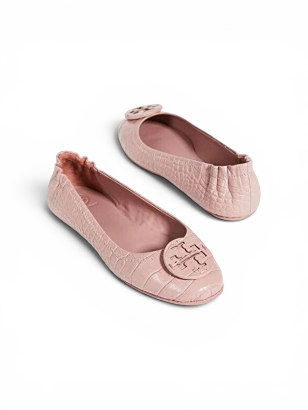 Tory Burch Minnie Ballet Flats Croc Embossed Pink Sz 6.5